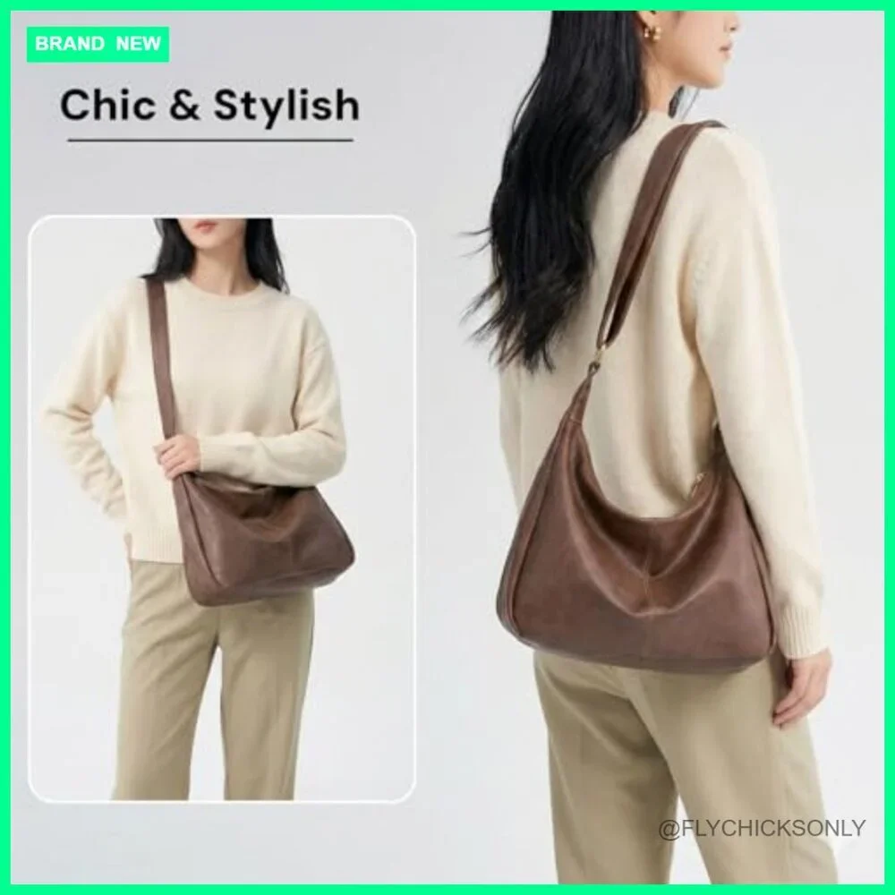Soft Vegan Leather Hobo Bag Adjustable Strap Crossbody Tote Multi Pocket